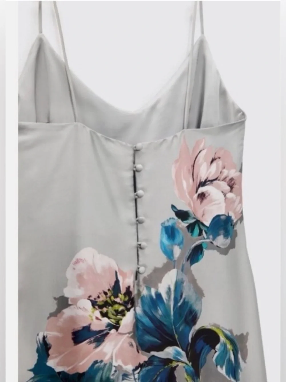 Zara Light Gray Floral Slip Dress with Blue & Pink Blooms - Picture 3 of 5